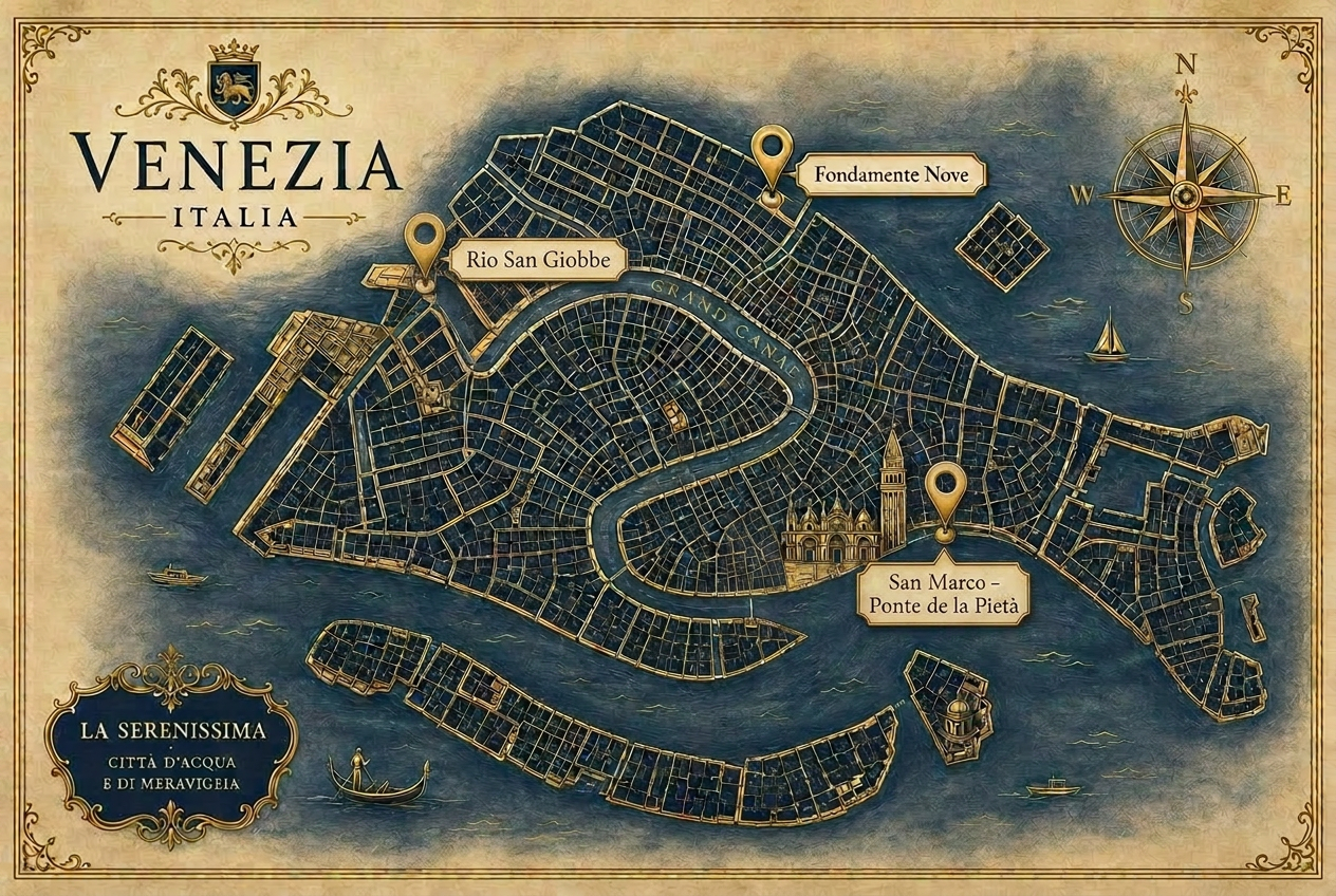 Map of Venice with pick-up locations
